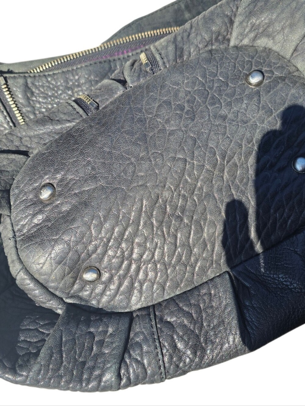 Danier Pebbled Leather Hobo Bag | Black Genuine Leather | Soft Slouchy Handbag - Picture 8 of 8